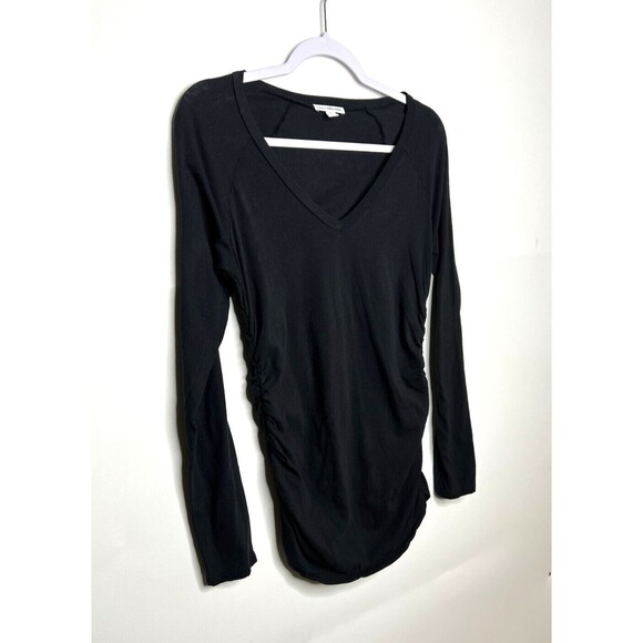 Standard James Perse Top Womens 3 Large Black Long Sleeve Ruched Side Tee Shirt - Picture 2 of 14